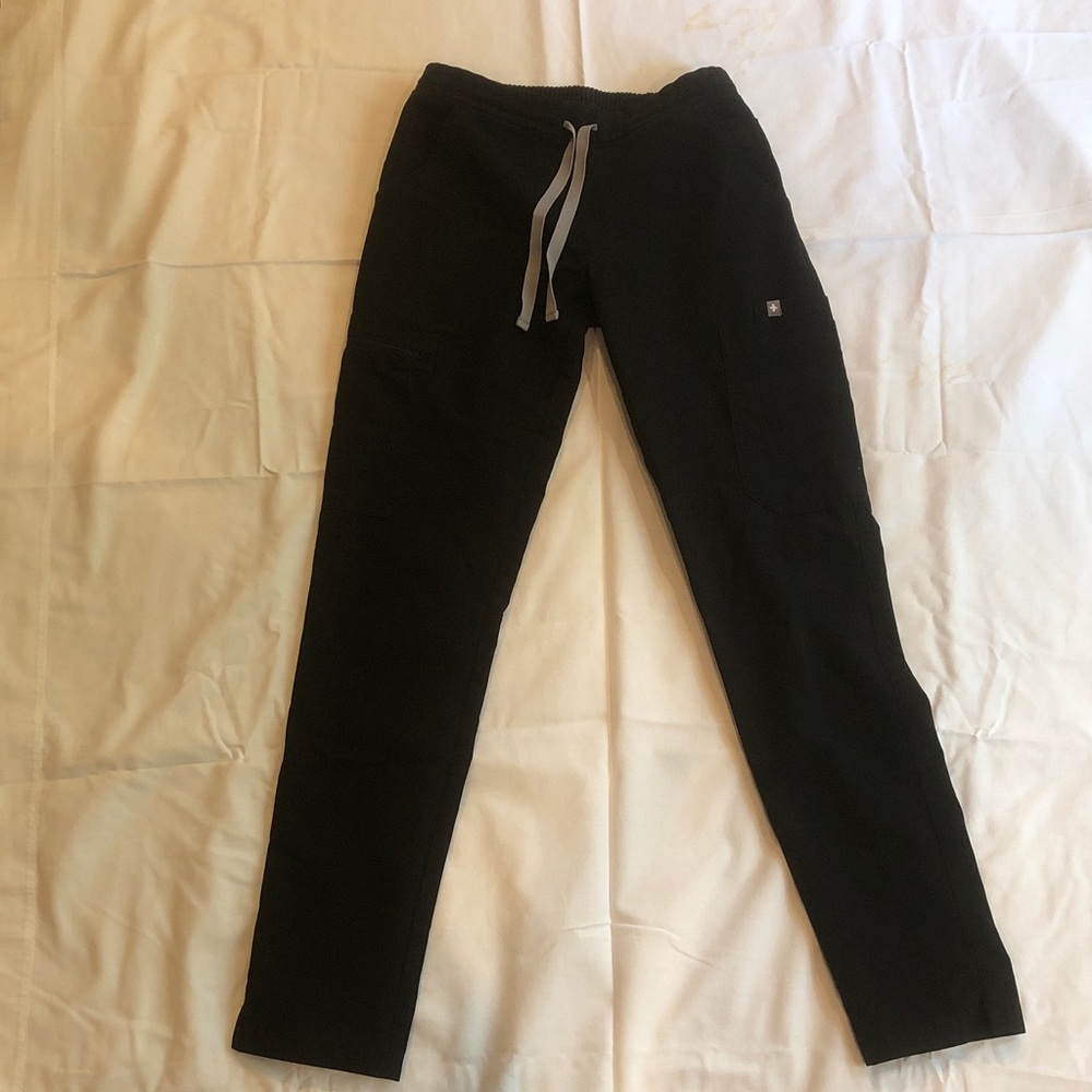 Figs Black Straight-Leg Scrub Pants with Gray Drawstring